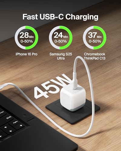 Belkin Compact Wall Charger 45W, USB-C PD iPhone Charger Fast Charging for Apple iPhone 17/16/15 Series, Samsung Galaxy S26/S25 Series, Pixel 10, MacBook, Chromebook, iPad, AirPods, & More - White - color: White, style: Single Pack