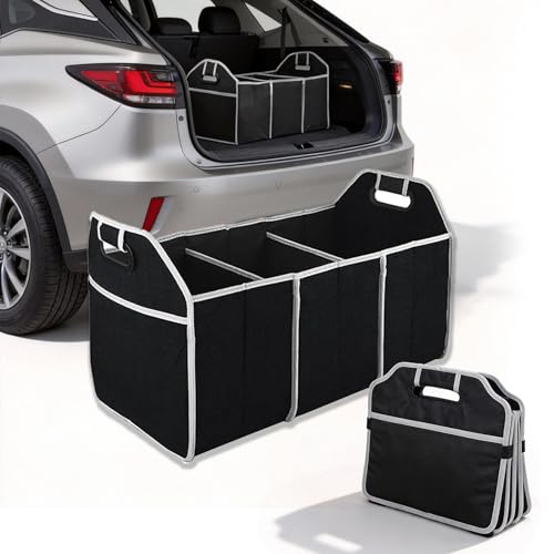 Organizer for Car Truck, Automotive Storage Bag, Collapsible 3 Compartment Waterproof 50 * 33 * 33cm Travel Accessories, Anti-slip for Travel, Camping, Carring, Black