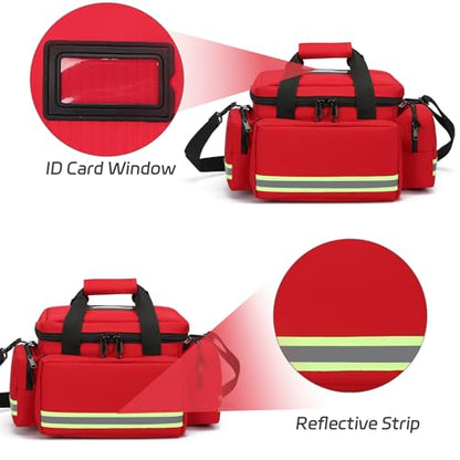 First Aid Bag Empty First Responder Bag,First Aid Kits Storage,Trauma Bag with Detachable Dividers, Medical Bag for Nurses,Ideal for EMT, EMS,Paramedics,Home Health Care(Bag Only) - color: Red