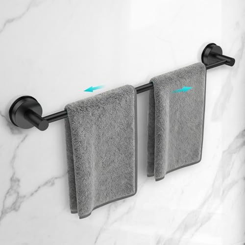 Adjustable Suction Cup Towel Bar for Bathroom Wall,14.6Inch~24 Inch Towel Racks for Bathroom,Stainless Steel Bath Towel Holder for Shower(Matte Black) - color: Black-1pc, size: 14.6-24"