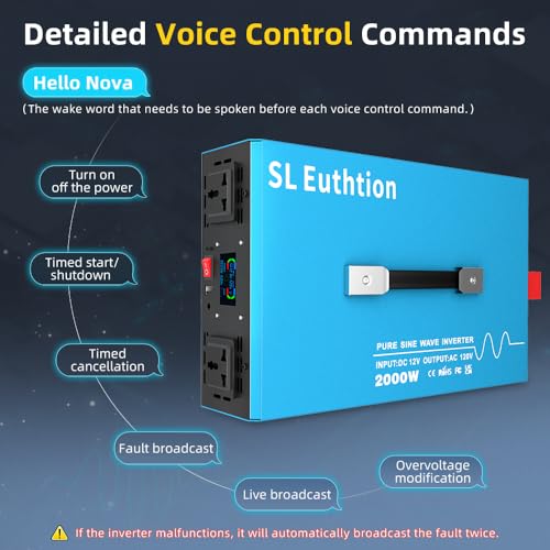 2000W Pure Sine Wave Power Inverter Voice Control AI Voice Assistant Support English 24V to 120V 60HZ with LCD Display, USB Port, for Car Home Laptop Truck - size: 2000W-24V