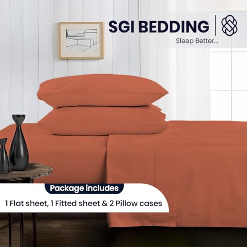 SGI bedding Twin XL Bed Sheets Set – Premium 600 TC Egyptian Cotton, Crisp Cooling Sateen Weave, Extra Soft Hotel Collection, Fits Mattresses Up to 16 Inch Deep, Breathable Long Lasting – Terracotta - color: 15 - Terracotta, size: Twin XL