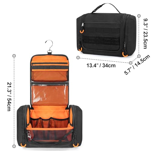Tactical Toiletry Travel Bag for Men, Hanging Dopp Kit Hygiene Bag Shower Organizer with Hook for Toiletries and Shaving Care, Black (Empty Bag) - color: Black
