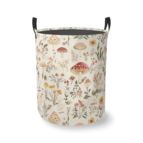 Mushroom Round Laundry Hamper Storage Basket Toys Clothes Organizer Bin For Home Bathroom Bedroom Dorm Nursery - color: Mushroom
