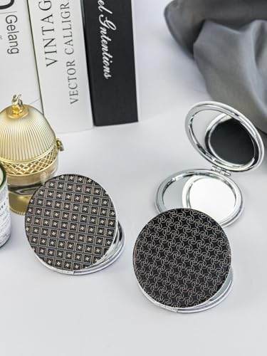 OMIRO 1X/10X Compact Magnifying Mirror, Unique Painting Pocket Mirror with Classical PU Leather (Round, Black Pinwheel Stripe) - color: Black Pinwheel Stripe
