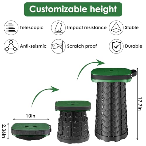aboutool Folding Camping Stool, Square Collapsible Portable Stool with Elastic Seat Cushion& Adjustable Nylon Bag, Sturdy Lightweight Telescoping Foldable,Max Load 485lb (Green) - color: Green