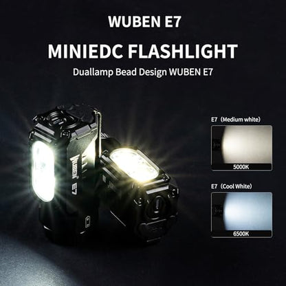 WUBEN E7 EDC Flashlight, 1800 Rechargeable Lumens Mini Flashlight, Super Bright Small Flashlight, 6 Modes IP68 Built-in Waterproof Handheld Flash Light for Emergencies Camping Hiking - color: Medium White