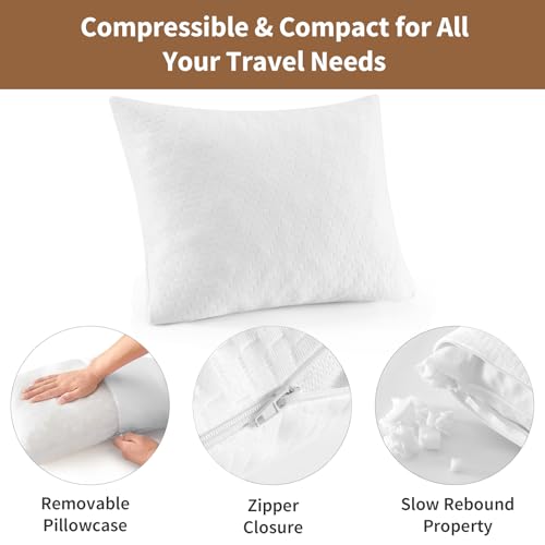 Small Shredded Memory Foam Pillow, Camping Pillow Travel Pillow - Compressible Medium Firm, Breathable Cover, Ideal Backpacking Hiking, Airplane and Car (Off-White, L) - color: Off-white, size: L-23 X 16 Inch