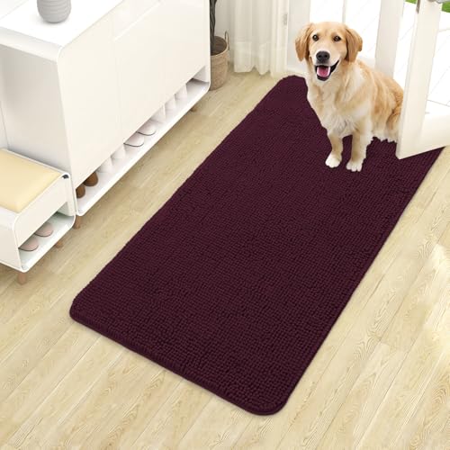 OLANLY Dog Door Mat for Muddy Paws 40x24, Absorbs Moisture and Dirt, Absorbent Non-Slip Washable Doormat, Quick Dry Chenille Mud Mat for Dogs, Entry Indoor Entryway Carpet for Inside Floor, Russet - color: Russet, size: 40" X 24"