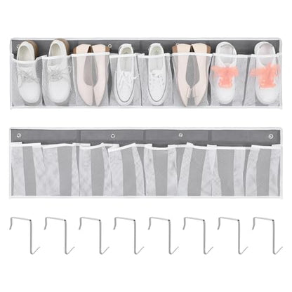 2 Pack RV Shoe Storage Solutions, Hanging Shoe Organizer with 8 Large Pockets, Wall Mounted Bedside Caddy for Entryway, Camper, Dorm & Bedroom Organization, Gray