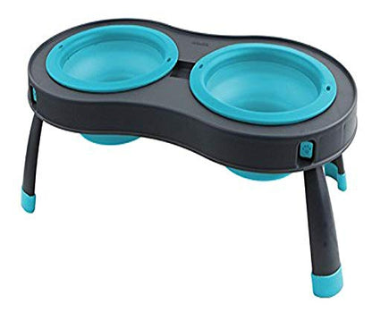 Dexas Popware for Pets Double Elevated Pet Feeder, Large, Gray/Blue - color: Gray/Blue, size: Large/2.5 Cup Capacity Bowls