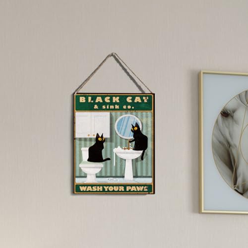 wall-pediments MP 466 Black Cat & Sink Co. Bathroom Duo Plaque, 6.7 x 10 Inches Funny Cat Bathroom Decor - color: Generic 9951