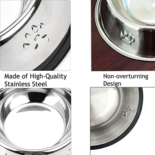 YUDANSI 2 Stainless Steel Dog Bowls, Dog Feeding Dishes, Doggie Plate Food Bowls with Rubber Base, Medium and Large Pet Feeder for Food and Water (L-28.8oz) - size: L-28.8oz