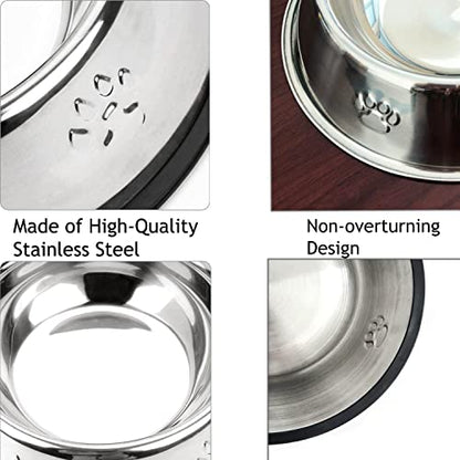 YUDANSI 2 Stainless Steel Dog Bowls, Puppy Cat Feeding Bowls, Shallow Cat Dish with Rubber Base, Mini and Small Pet Feeder Food Water Plate (XS-6oz) - size: XS-7oz