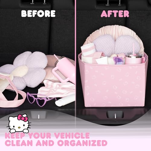 Sanrio Hello Kitty Car Trunk Organizer and Storage Bin - Collapsible Simple Compartment Convenient Heavy Duty, Fold Up for Easy Storage Box, Automotive Seat Cargo Groceries Tools - 12.5L x 12.5W x 9H - style: Organizer Hello Kitty