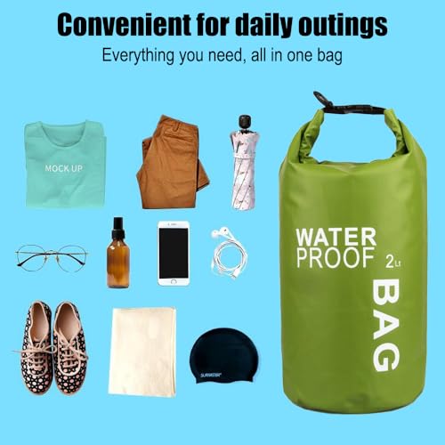 Waterproof Dry Bag 2L, Lightweight Roll-Top Sack for Kayaking Swimming Camping and Beach, Compact & Water-Resistant Outdoor Essential (Peagreen) - color: Peagreen