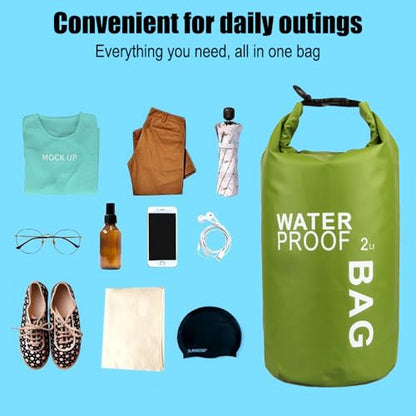 Waterproof Dry Bag 2L, Lightweight Roll-Top Sack for Kayaking Swimming Camping and Beach, Compact & Water-Resistant Outdoor Essential (Peagreen) - color: Peagreen