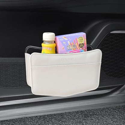 Car Trash Can Small Leather Vehicle Trash Bin Car Dustbin Garbage Organizer Holder with Trash Bag Foldable Mini Cars Storage Bag Container for Auto SUV Van Trucks (White,Clip on) - color: white, style: clip on