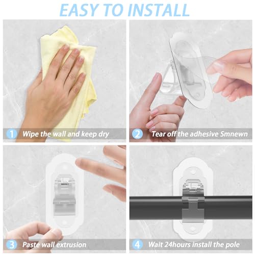 No Drill Curtain Rod Brackets， No Drill Needed Curtain Rod Holders, Adhesive Curtain Rod Holder，Multipurpose Nail Free Stick on Curtain Rod Hooks Self Adhesive Rod Holder Hooks（Clear 6Pcs） - color: Clear-6pcs
