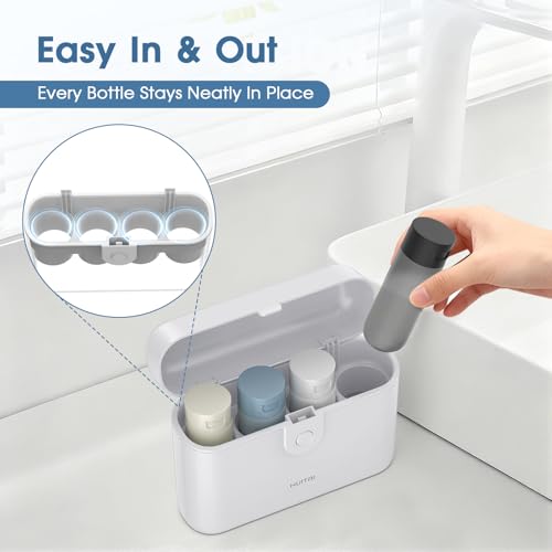 Travel Bottles with Case, 4x2oz TSA Approved, Leak-Proof, Press to Unlock, Compact & Portable Travel Toiletries (White) - color: White