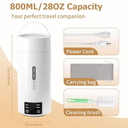Travel Electric Kettle 800mL Portable Kettle with Automatic Shut Off & 9 Temperature Control for Hot Water/Tea/Coffee/Milk, 304 Stainless Steel Water Boiler