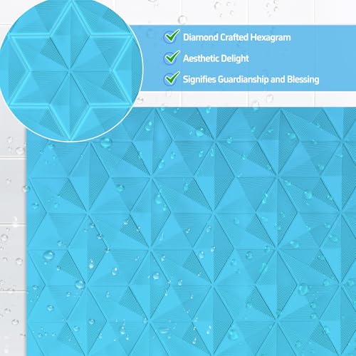 Non Slip Bathtub Mat for Bath Tub Shower - Natural Rubber Mat with 241 Suction Cups - Soft Bathroom Safety Mat - Unique Diamond Pattern - Fatigue Relief - Machine Washable - 16 × 28 Inch - color: River Blue, size: 28" x 16" (Rectangular)