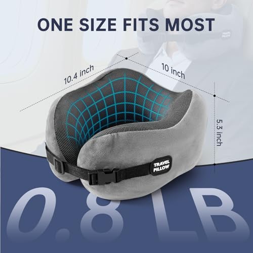 Neck Pillow Travel Pillow - 100% Pure Memory Foam Airplane Pillow with Adjustable Clasp & Removable Cover, Portable Travel Essentials for Long Flights, Car & Office (Light Gray, with Eye Mask) - color: Light Gray, With Eye Mask