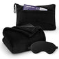 Bedsure Travel Blanket Airplane Compact with Storage Bag, Packable Blanket with Eye Mask, Lightweight 2-in-1 Travel Essentials, Functioned as Pillow for Airplane Comfort and Warmth, Black - color: Black