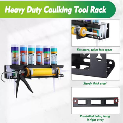 Wall-Mounted Caulking Gun Holder,6-Hole Caulk Gun & Tube Rack,Sealant Organizer with Horizontal Base,Work Truck Van Storage Organizer,Holds Caulk Gun, Sealant Tubes & Nozzles (16.54x4.33x4.33 Inches)