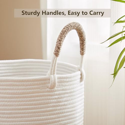 80L Extra Large Laundry Hamper Basket Tall Woven Rope Clothes Hamper Blanket Basket for Living Room Bathroom Bedroom Brown 16"L x 16"W x 22"H - color: Brown1, size: Extra Large (80L)