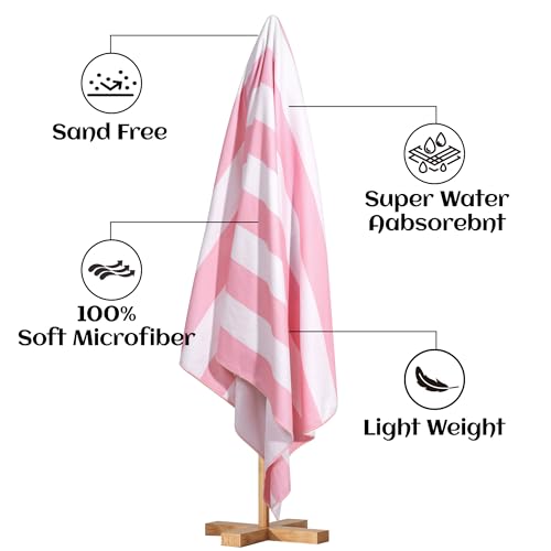 Touchat 4 Pack Beach Towels Cabana Stripe Polyester Lightweight Quick-Dry Swim Pool Towel, 30'' x 60'' Oversized Compact Travel Bath Towel, Camping | Ultra-Portable, Multi-Functional, Pink - color: Pink 4pack
