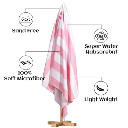 Touchat 4 Pack Beach Towels Cabana Stripe Polyester Lightweight Quick-Dry Swim Pool Towel, 30'' x 60'' Oversized Compact Travel Bath Towel, Camping | Ultra-Portable, Multi-Functional, Pink - color: Pink 4pack