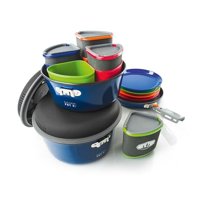 GSI Outdoors Bugaboo Camper Advanced Cookset – Ceramic Non-Stick Coated, Includes 3L & 2L Pots, 9" Fry Pan, Accessories