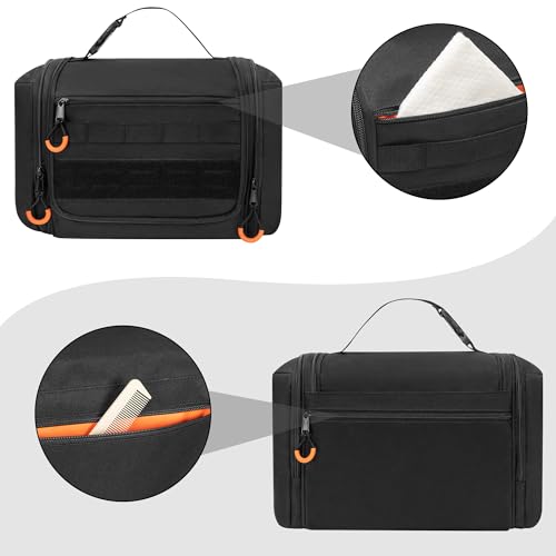 Tactical Toiletry Travel Bag for Men, Hanging Dopp Kit Hygiene Bag Shower Organizer with Hook for Toiletries and Shaving Care, Black (Empty Bag) - color: Black