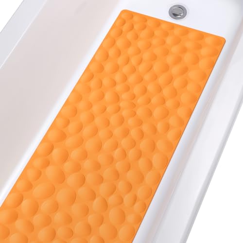 Non-Slip Bathtub Mat OTHWAY Soft Rubber Bathroom Bathmat with Strong Suction Cups (Orange, 16x40 inch) - color: Orange, size: 40" x 16" (Rectangular)