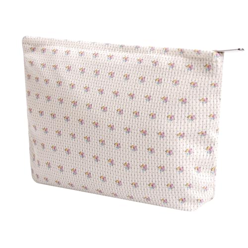Cosmetic Bags for Women - Corduroy Cosmetic Bag Aesthetic Women Handbags Purses Smile Dots Makeup Organizer Storage Makeup Bag Girls Case Bags (Flowers-Apis) - color: Flowers-Apis