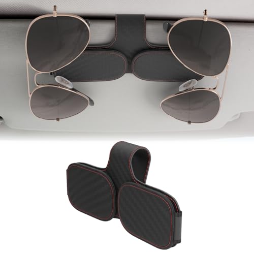 BFXM Sunglass Holder for Car Double Clip, Car Accessories Sunglasses Clip for Car Visor, Magnetic Leather for Car Visor, Cars Sun Visor Ticket Card Clip - color: Red Checkered