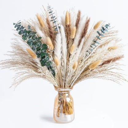 Boho Decor Pampas Grass and Eucalyptus Bouquet,7Kinds Dried Flowers,pompas Grass Dried Flowers Arrangement for Centerpiece Table ,Wedding,Home,Room,Rustic Decor