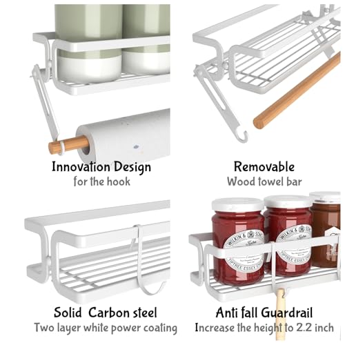3 Pack Spice Rack Wall Mount, White | Paper Towel Holder and Hooks, Screw or Adhesive Hanging, Space Saving, For Stove, Cabinet, Pantry - color: White