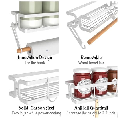 3 Pack Spice Rack Wall Mount, White | Paper Towel Holder and Hooks, Screw or Adhesive Hanging, Space Saving, For Stove, Cabinet, Pantry - color: White