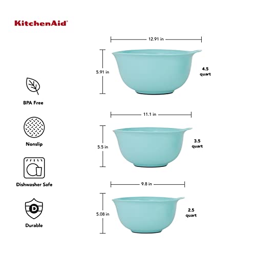 KitchenAid Universal Nesting Plastic Mixing Bowls with Non Slip Base and Pour Spout, Dishwasher Safe, Set Of 3, 2.5 quart, 3.5 quart and 4.5 quart, Aqua Sky - color: Aqua Sky, size: Set of 3