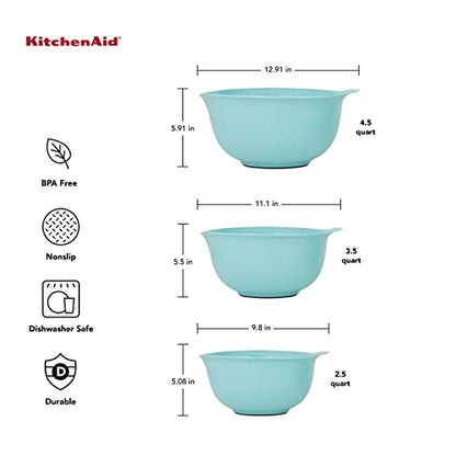 KitchenAid Universal Nesting Plastic Mixing Bowls with Non Slip Base and Pour Spout, Dishwasher Safe, Set Of 3, 2.5 quart, 3.5 quart and 4.5 quart, Aqua Sky - color: Aqua Sky, size: Set of 3
