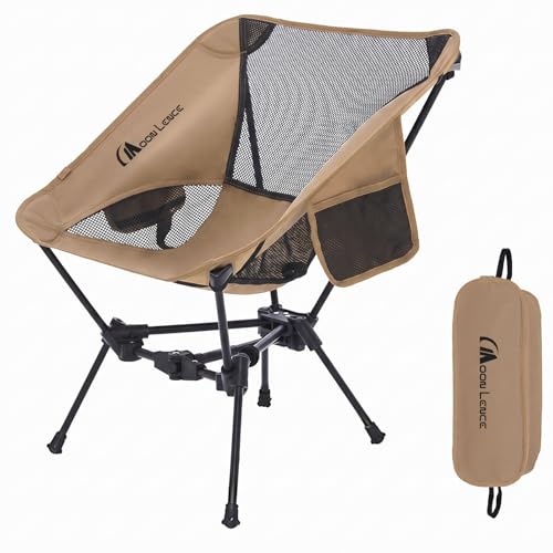 MOON LENCE Portable Camping Chair Lightweight Foldable Chair - The 4th Generation Portable Folding Chair - Compact, Ultralight Folding Chairs for Hiking Mountaineering Beach - color: Khaki