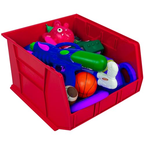 Akro-Mils 30270 AkroBins Plastic Storage Bins, Space-Saving Stackable Bins for Garage, Pantry, Craft Organization, 18" x 16" x 11", Red, 3-Pack - color: Red