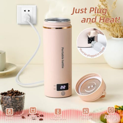 Travel Electric Kettle Portable Mini Kettle,Small Hot Water Boiler with 4 Temperature Settings,304 Stainless Steel,Fast Boiling Water with Auto Shut-Off and Boil Dry Protection (Pink, 400ml) - color: Pink