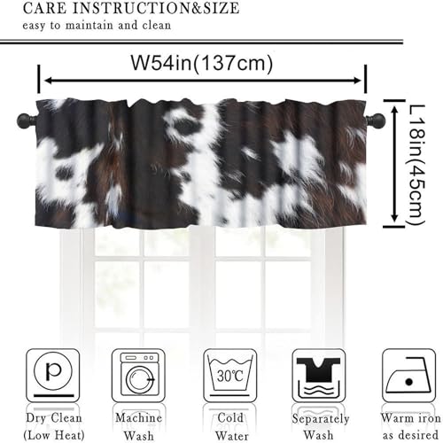 Farm Cowhide Valance, Rustic Western Black White Cow Cattle Animal Fur Print Blackout Short Window Treatment for Home Farmhouse Kitchen Bedroom Cafe, 54x18inch - color: Cowhide-7