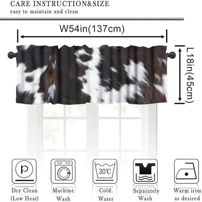Farm Cowhide Valance, Rustic Western Black White Cow Cattle Animal Fur Print Blackout Short Window Treatment for Home Farmhouse Kitchen Bedroom Cafe, 54x18inch - color: Cowhide-7
