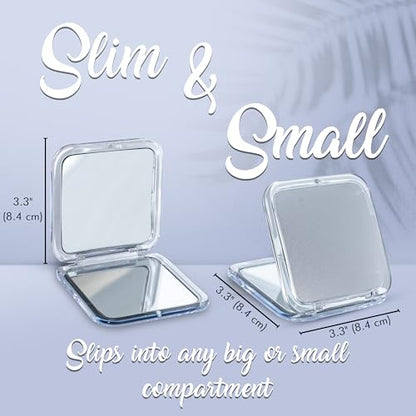 MIRRORVANA Small Compact 20X Magnifying Mirror for Travel - Handheld, Foldable & Lightweight - Mini Pocket-Sized Magnified Mirror for Purse - Square 3.3” x 3.3”