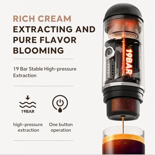 i Cafilas Portable Espresso Machine Self-Heating | Battery Powered Coffee Maker for Camping without Electricity| 2-in-1 Ground Coffee&NS Capsule|19 Bar| USB-C Fast Charge| Black Coffee Maker for Car - color: Black