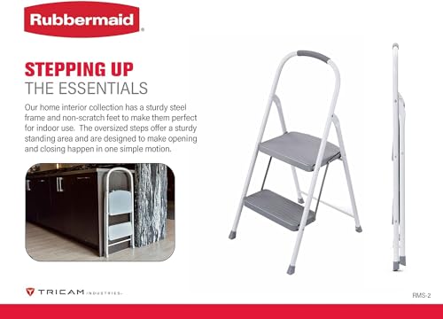 Rubbermaid 2-Step Steel Step Stool Ladder with Hand Grip, ANSI Type 2 Duty Rating, 225 lb Capacity, White - style: 2-Step
